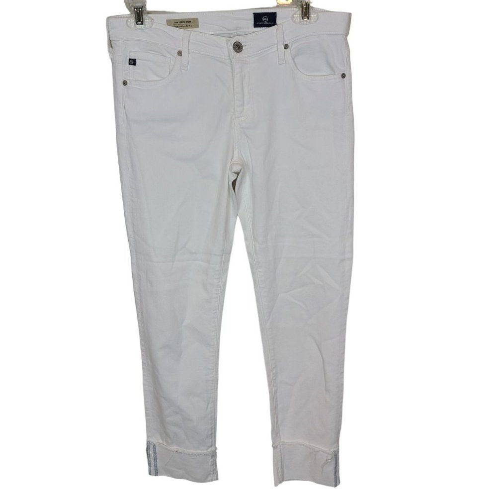AG Adriano Goldschmied Womens 28 White Stevie Cuff Slim Straight Cuffed Jeans